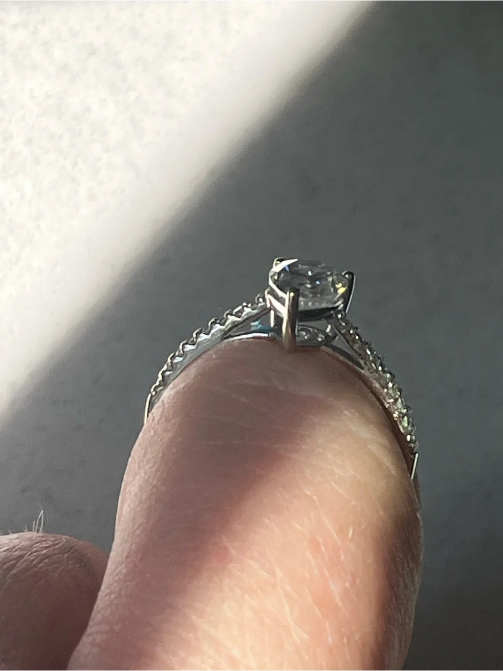 14k White Gold Pear-Shaped Moissanite Pavé Engagement Ring